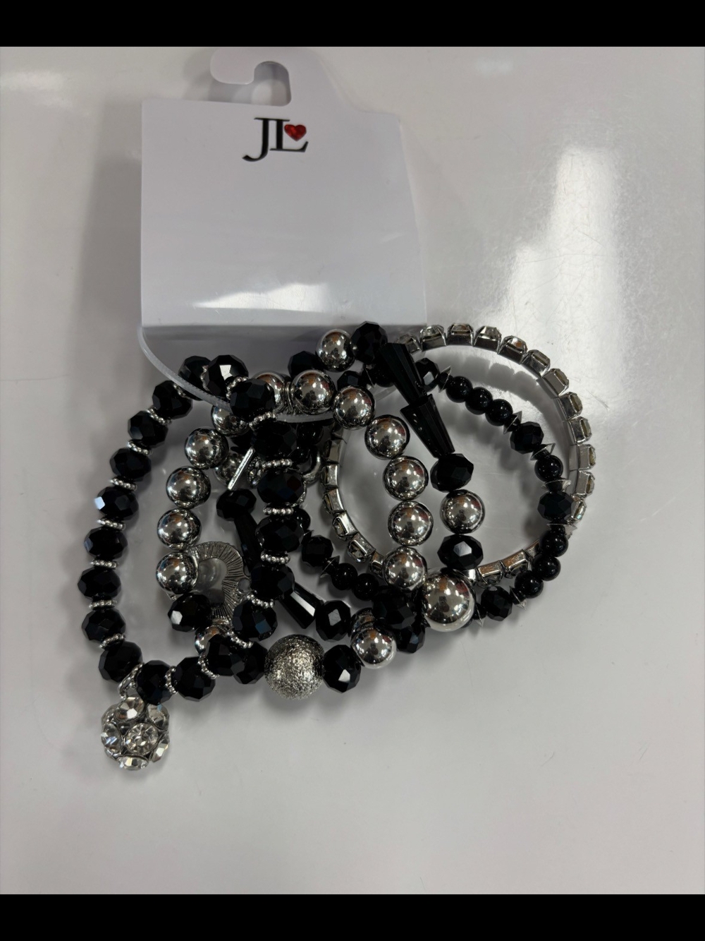 JL Black & Silver Multi-Strand Beaded Bracelet Set